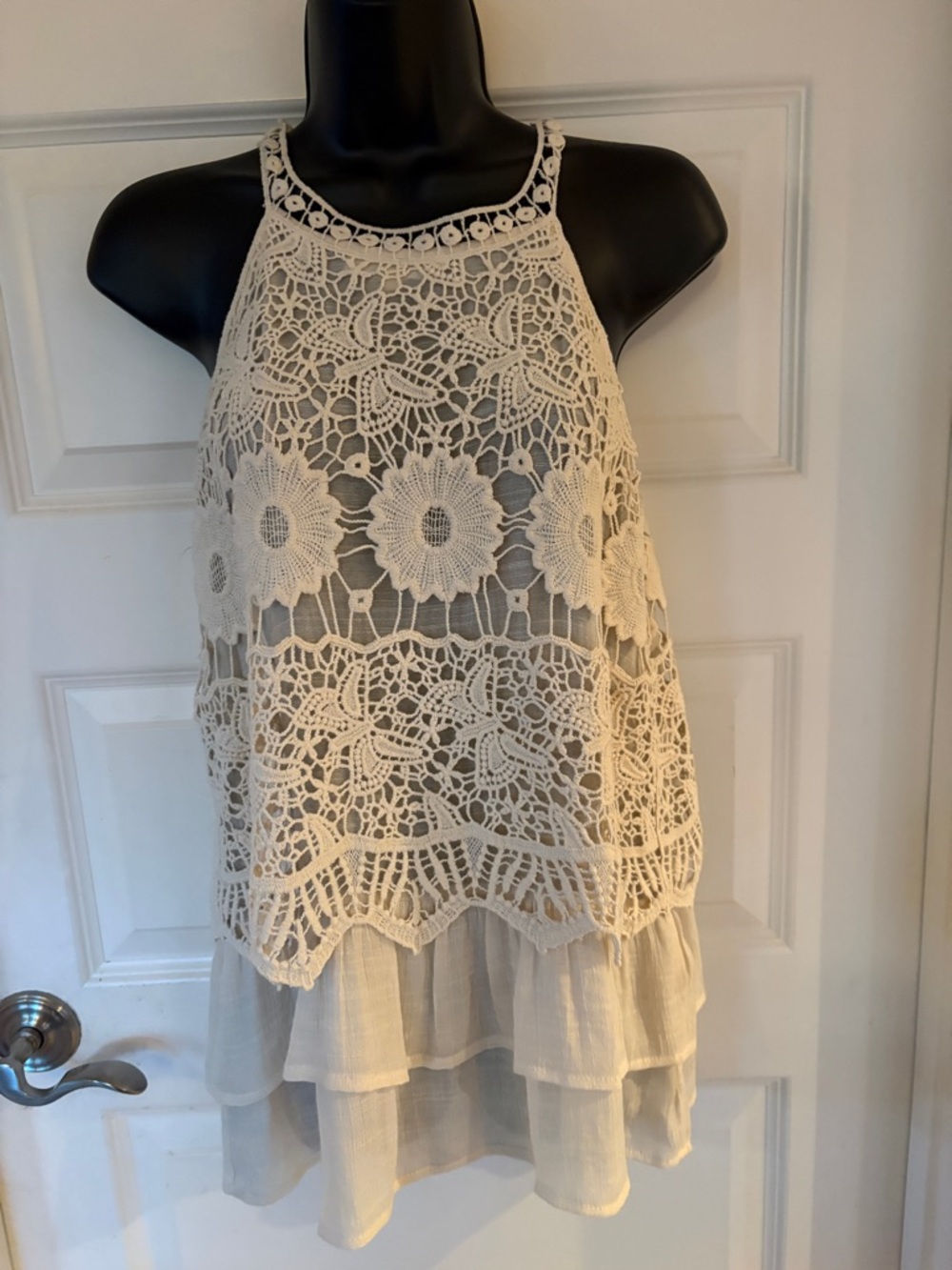 Ivory Crochet Lace Tank with underlying gauze liner